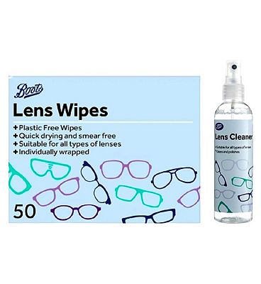 Boots Lens Wipes 50 Pack & Lens Spray 120ml Bundle