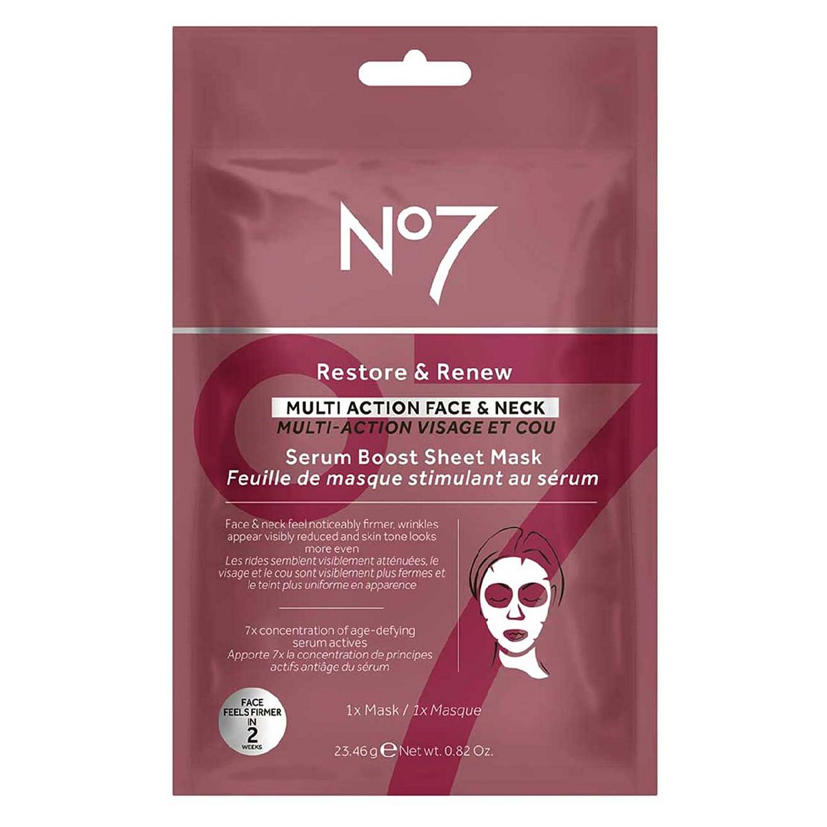 No7 No 7 Restore & Renew Face Neck Multi Action Serum Boost Sheet Mask