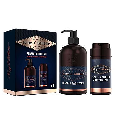King C. Gillette Perfect Ritual Kit Giftpack with 3in1 Wash 350ml, Face & Stubble Moisturiser 100ml