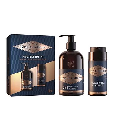 King C. Gillette Perfect Ritual Kit Giftpack with 3in1 Wash 350ml, Face & Stubble Moisturiser 100ml