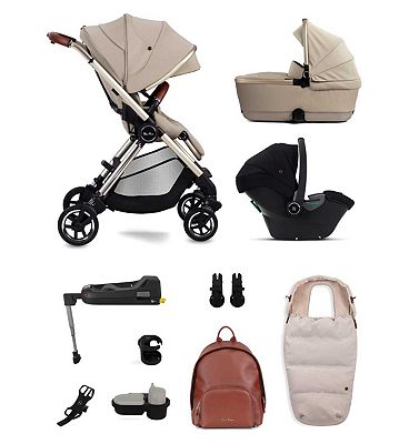 Silver Cross Dune Stone Pushchair with First Bed Folding Carrycot and Ultimate Pack