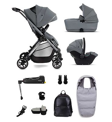 Silver Cross Dune Glacier Pushchair with First Bed Folding Carrycot and Ultimate Pack