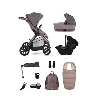 Silver Cross Reef Earth Pushchair with First Bed Folding Carrycot and Ultimate Pack