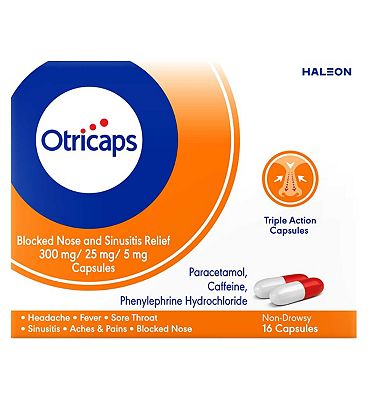 Otricaps Blocked Nose and Sinusitis Relief 300mg/25mg/5mg Capsules - 16 Capsules