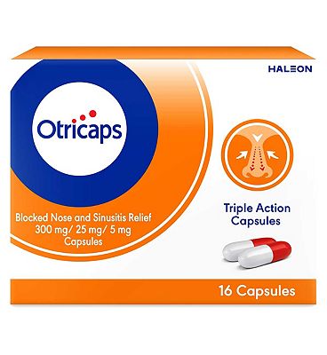 Otricaps Blocked Nose and Sinusitis Relief 300mg/25mg/5mg Capsules - 16 Capsules