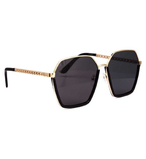 Jeepers Peepers Black/Gold Hexagon Sunglasses