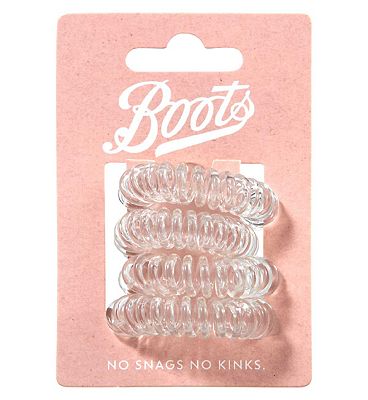 Boots Spiral Clear Hair Ties 4 pack