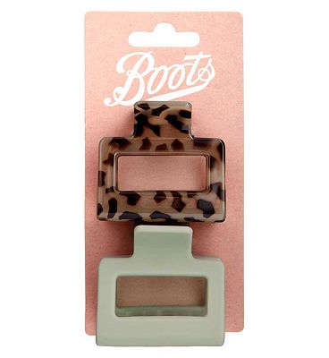 Boots Small Halo Rectangle Clips Black and Green 2pk