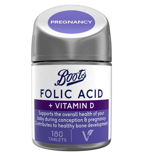 Boots Folic Acid + Vitamin D Tablets - 180 Tablets