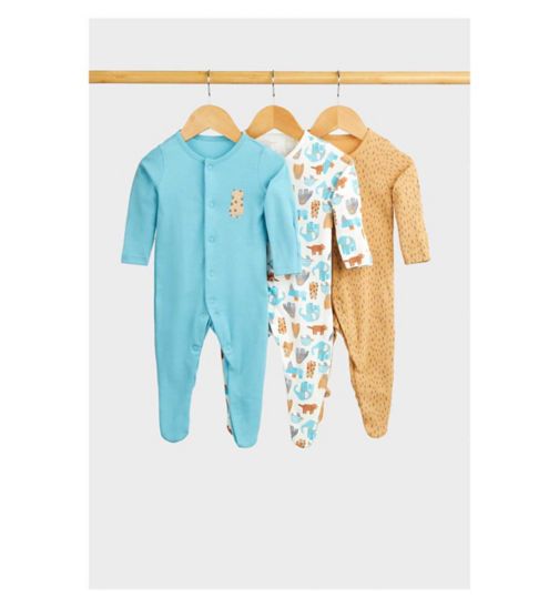 Mothercare Tiger and Elephant Baby Sleepsuits - 3 Pack