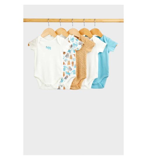 Mothercare Tiger and Elephant Short-Sleeved Baby Bodysuits - 5 Pack