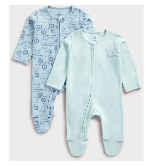 Mothercare Safari Zip-Up Baby Sleepsuits - 2 Pack