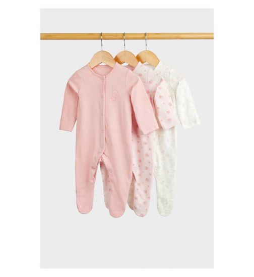 Mothercare Floral Bunny Baby Sleepsuits - 3 Pack
