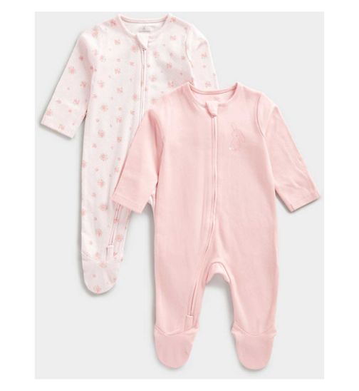 Mothercare Floral Zip-Up Baby Sleepsuits - 2 Pack