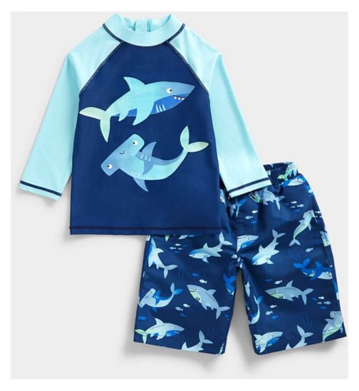 Mothercare Shark UPF50+ Sunsafe Rash Vest and Woven Shorts