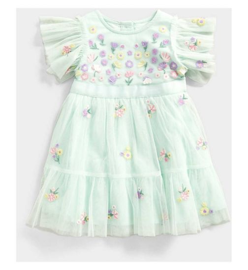 Mothercare Green Embroidered Mesh Dress