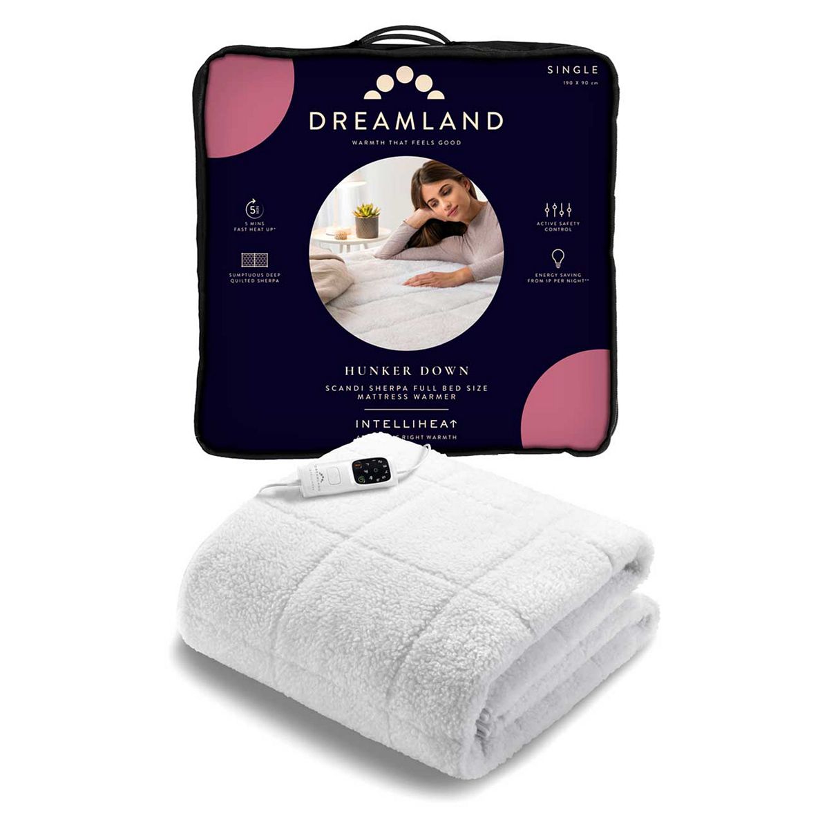 Dreamland Hunker Down Scandi Sherpa Full Bed Size Mattress Warmer Single 190X90cm