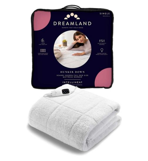 Dreamland Hunker Down Scandi Sherpa Full Bed Size Mattress Warmer Single 190X90Cm