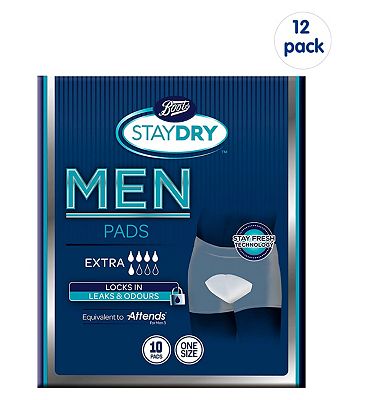 Boots Staydry Men Extra Pads - 120 Pads (12 Pack Bundle)