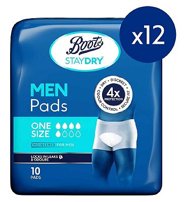 Boots Staydry Men Extra Pads - 120 Pads (12 Pack Bundle)
