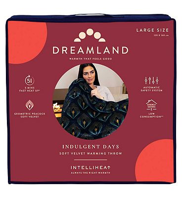 Dreamland Indulgent Days Soft Velvet Warming Throw Geometric Peacock 120 X 160 Cm