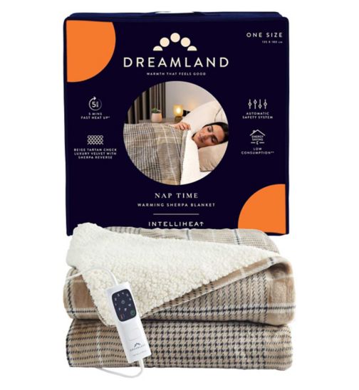Dreamland Naptime Warming Sherpa Blanket Beige Tartan Check 180X135 Cm