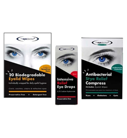 The Eye Doctor Daily 3-Step Eyecare Regime For Dry Eye Relief;The Eye Doctor Eyelid Wipes 20s;The Eye Doctor Intense Eye Drops 10ml;The Eye Doctor Intensive Relief Eye Drops 10ml;The Eye Doctor Stye Relief Compress;The Eye Doctor Stye Relief Compress;The Eyelid Wipe - 20 Individual Lid Wipes