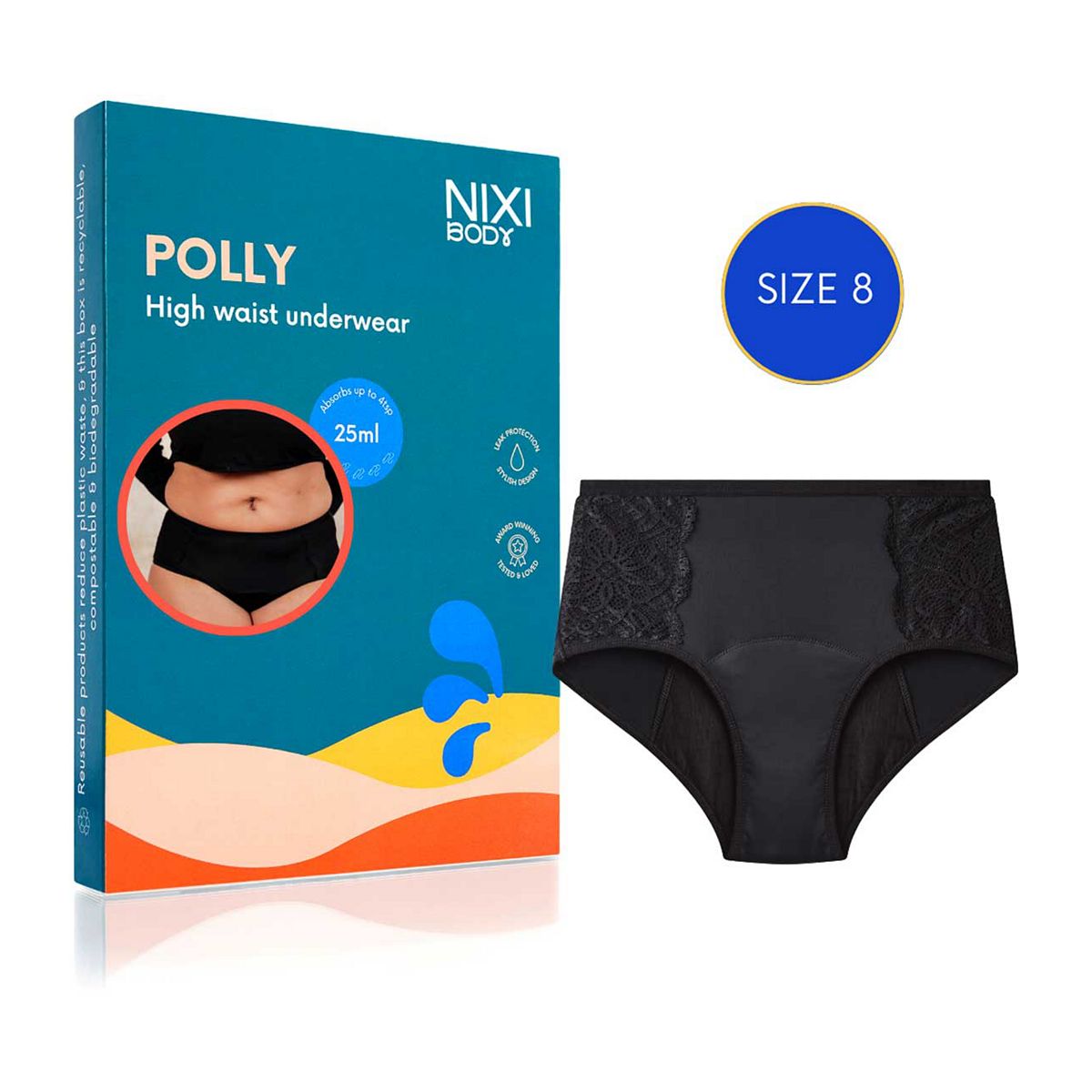 Nixi Body Polly Black 8 High Waist Leakproof Knickers Multicolor