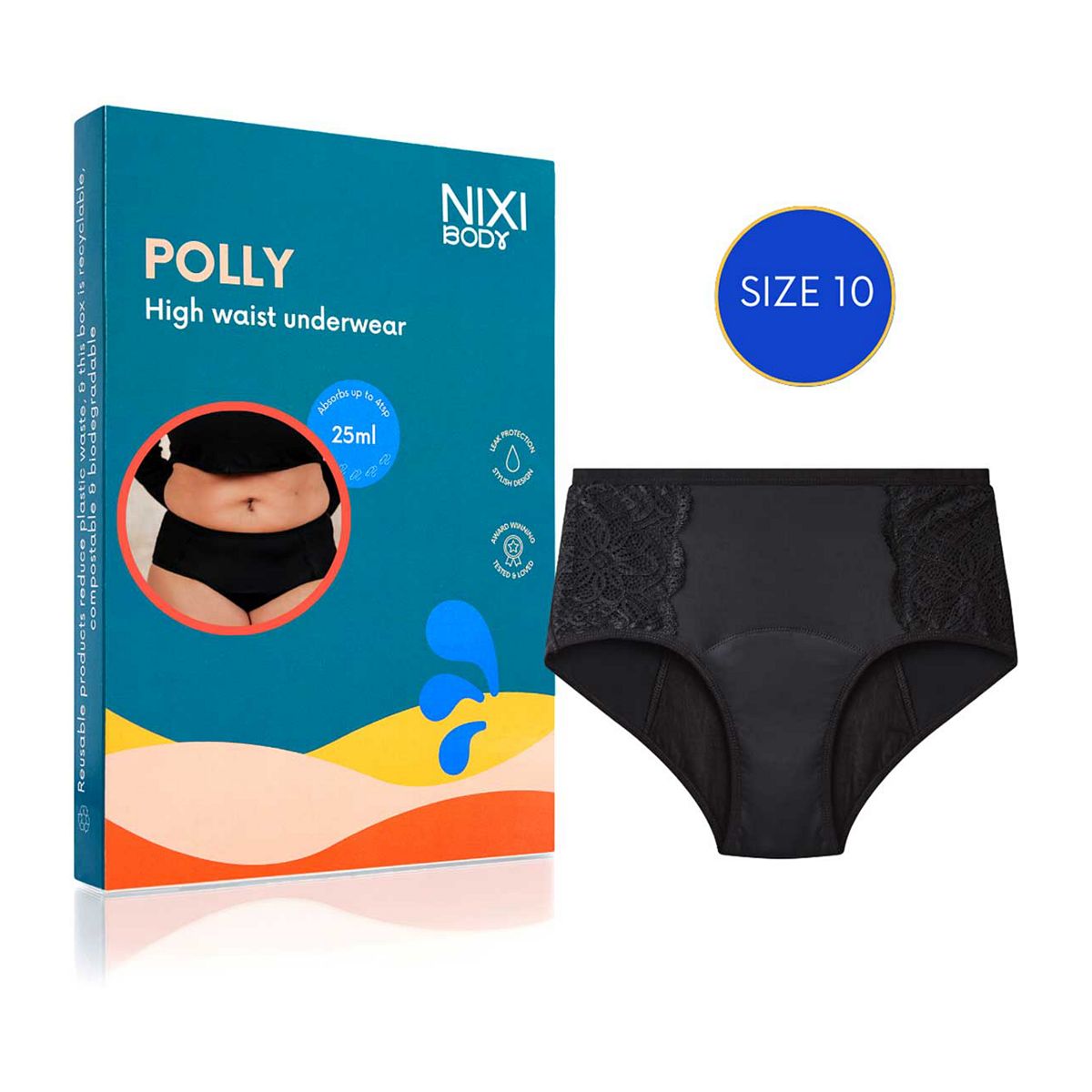 Nixi Body Polly Black 10 High Waist Leakproof Knickers Multicolor