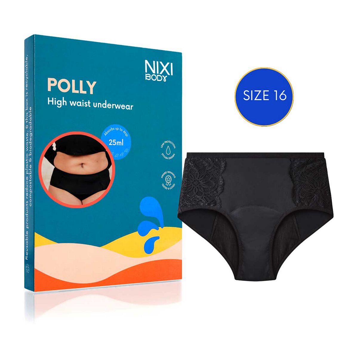 Nixi Body Polly Black 16 High Waist Leakproof Knickers Multicolor