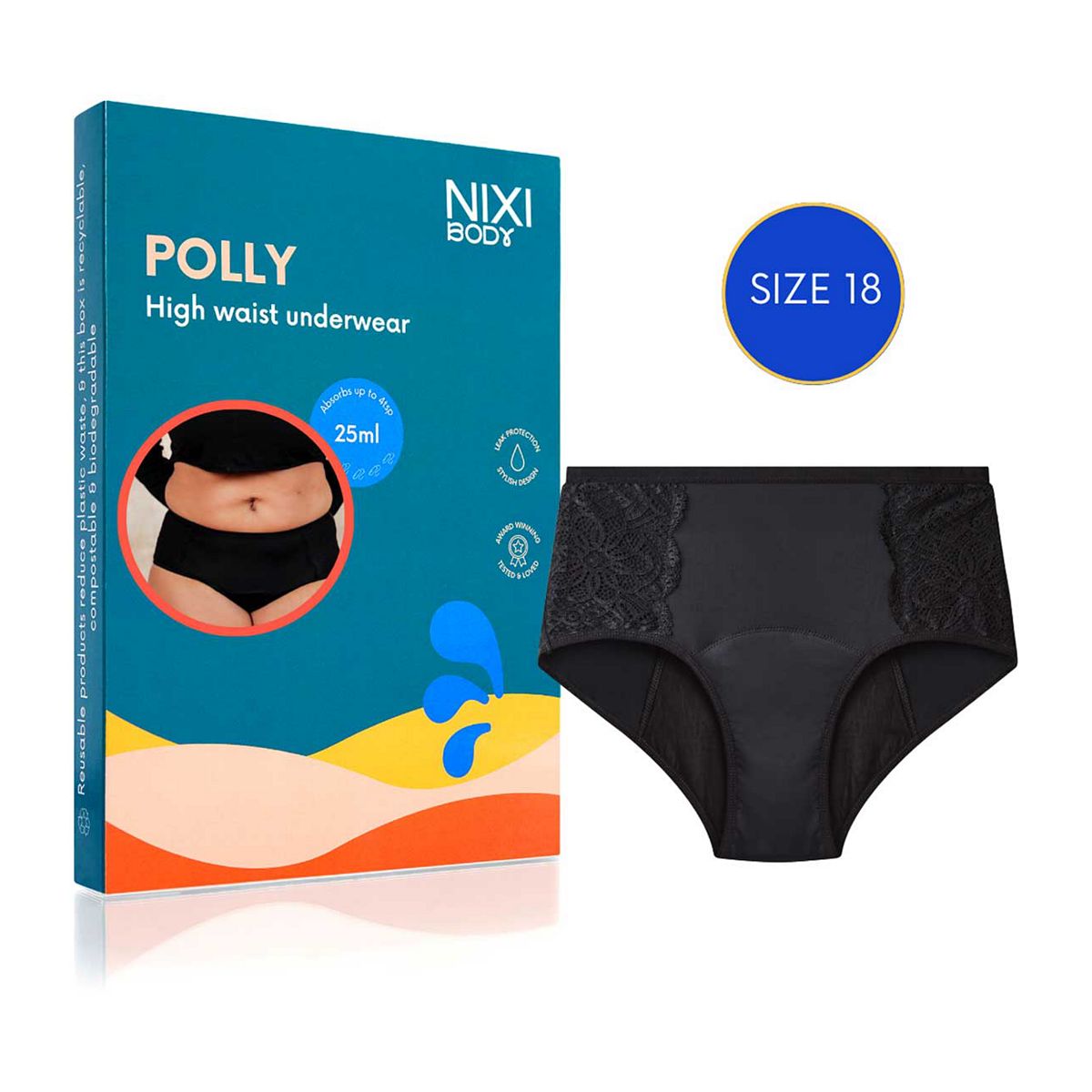Nixi Body Polly Black 18 High Waist Leakproof Knickers Multicolor