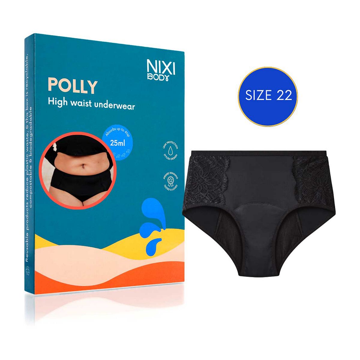 Nixi Body Polly Black 22 High Waist Leakproof Knickers Multicolor