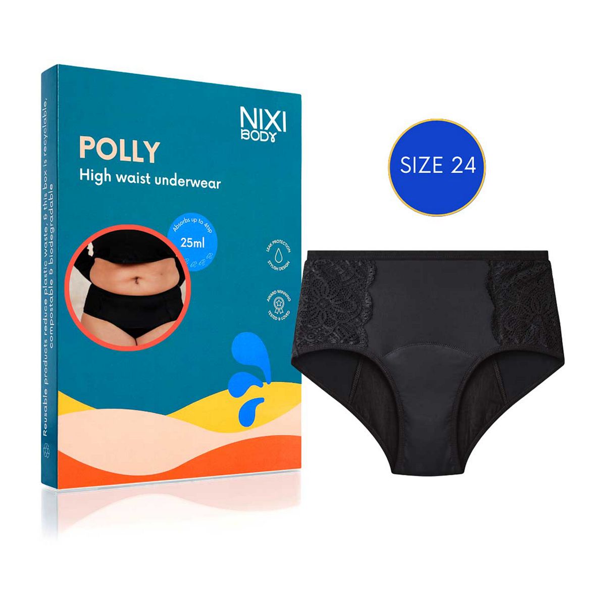 Nixi Body Polly Black 24 High Waist Leakproof Knickers Multicolor