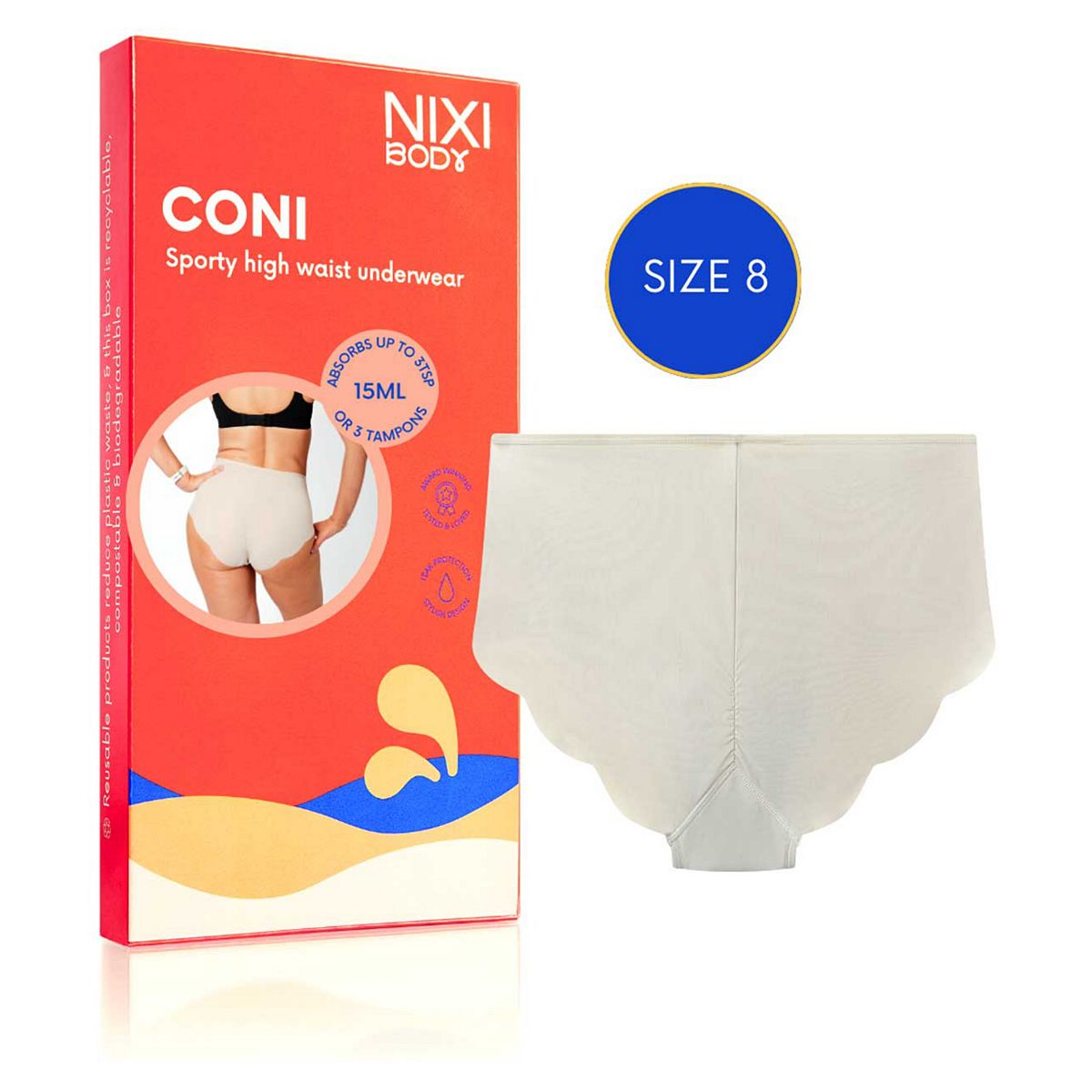 Nixi Body Coni Cream 8 Vpl-Free High Waist Leakproof Knickers Multicolor