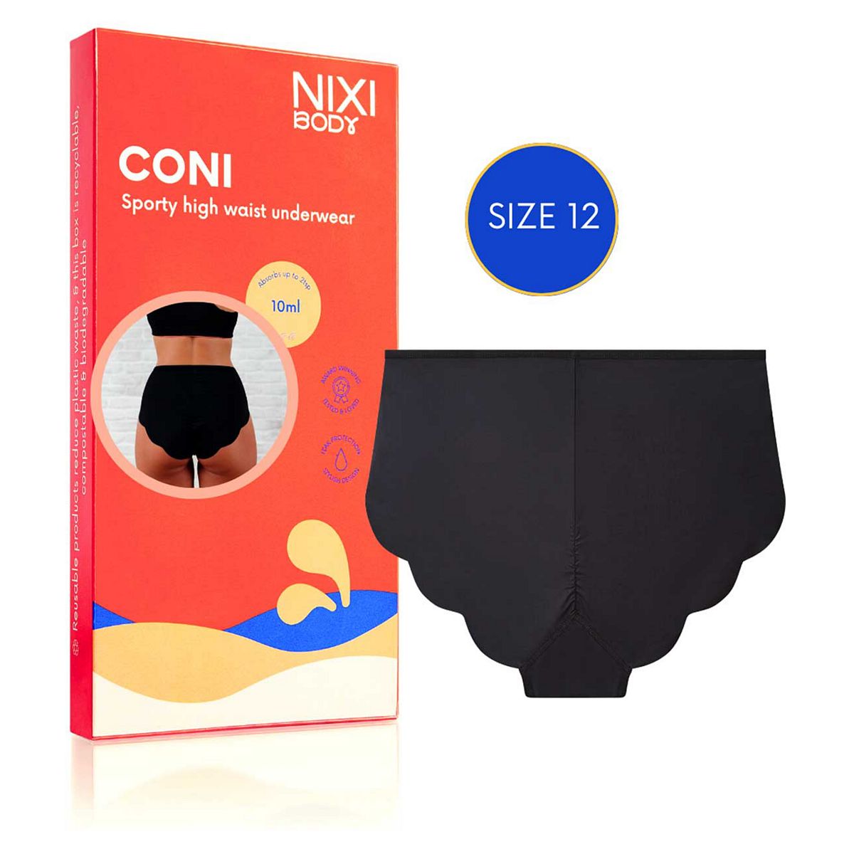 Nixi Body Coni Black 12 Vpl-Free High Waist Leakproof Knickers Multicolor