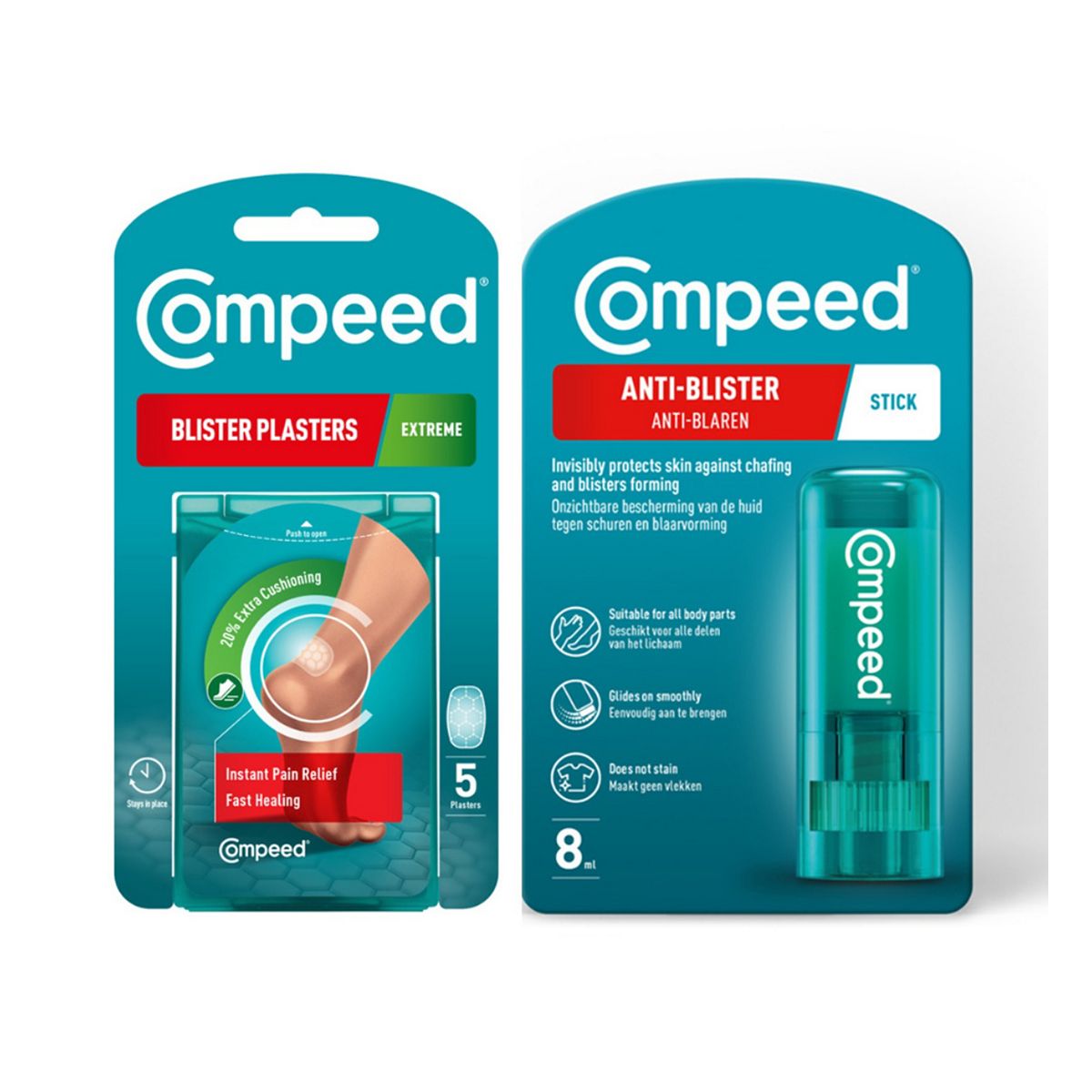 Compeed Hydrocolloid Extreme Blister Plasters And On-The-Go Anti-Blister Stick Bundle