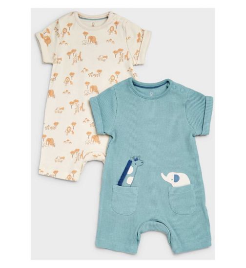 Mothercare Soft Jungle Rompers - 2 Pack