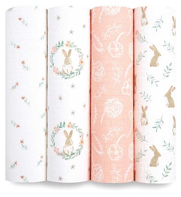 Aden + Anais Essentials Cotton Muslin Swaddle Blankets Blushing Bunnies