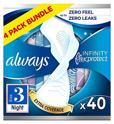 Always Infinity Night (Size 3) Sanitary Towels Wings 10 Pads x4 Bundle