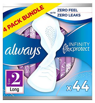 Always Infinity Long (Size 2) Wings Sanitary Towels 11 Pads x4 Bundle