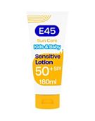 E45 Kids & Baby Sun Face & Body Lotion for Sensitive Skin. Gentle Sun Cream with very high SPF 50+ 180ml