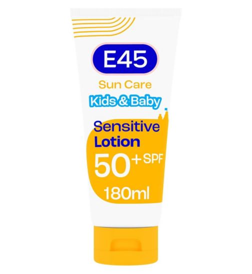 E45 Kids & Baby Sun Face & Body Lotion for Sensitive Skin. Gentle Sun Cream with very high SPF 50+ 180ml