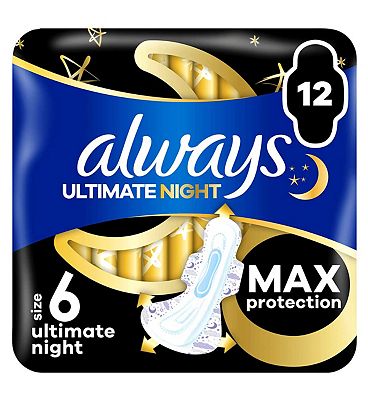 Always Sanitary Towels Ultimate Night Size 6 Wings X12 Pads - Boots