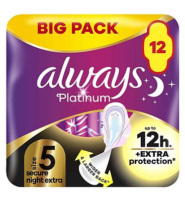 Always Platinum Secure Night Extra (Size 5) Sanitary Towels With Wings 12 Pads