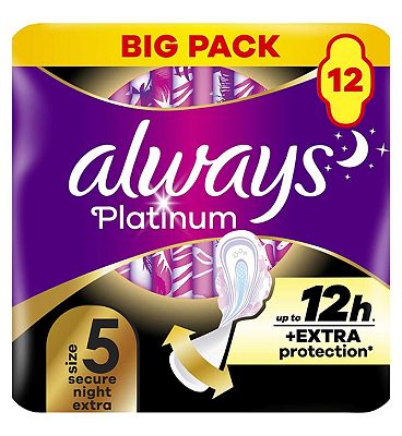 Always Platinum Secure Night Extra (Size 5) Sanitary Towels With Wings 12 Pads