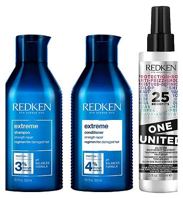 REDKEN Extreme Shampoo, Conditioner and One United Multi-Benefit Leave In Conditioner Bundle