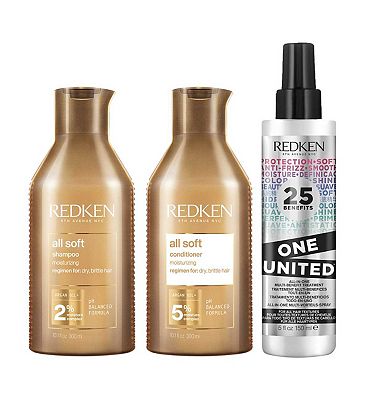 REDKEN All Soft Shampoo, Conditioner and One United Leave In Conditioner Bundle for Dry Hair