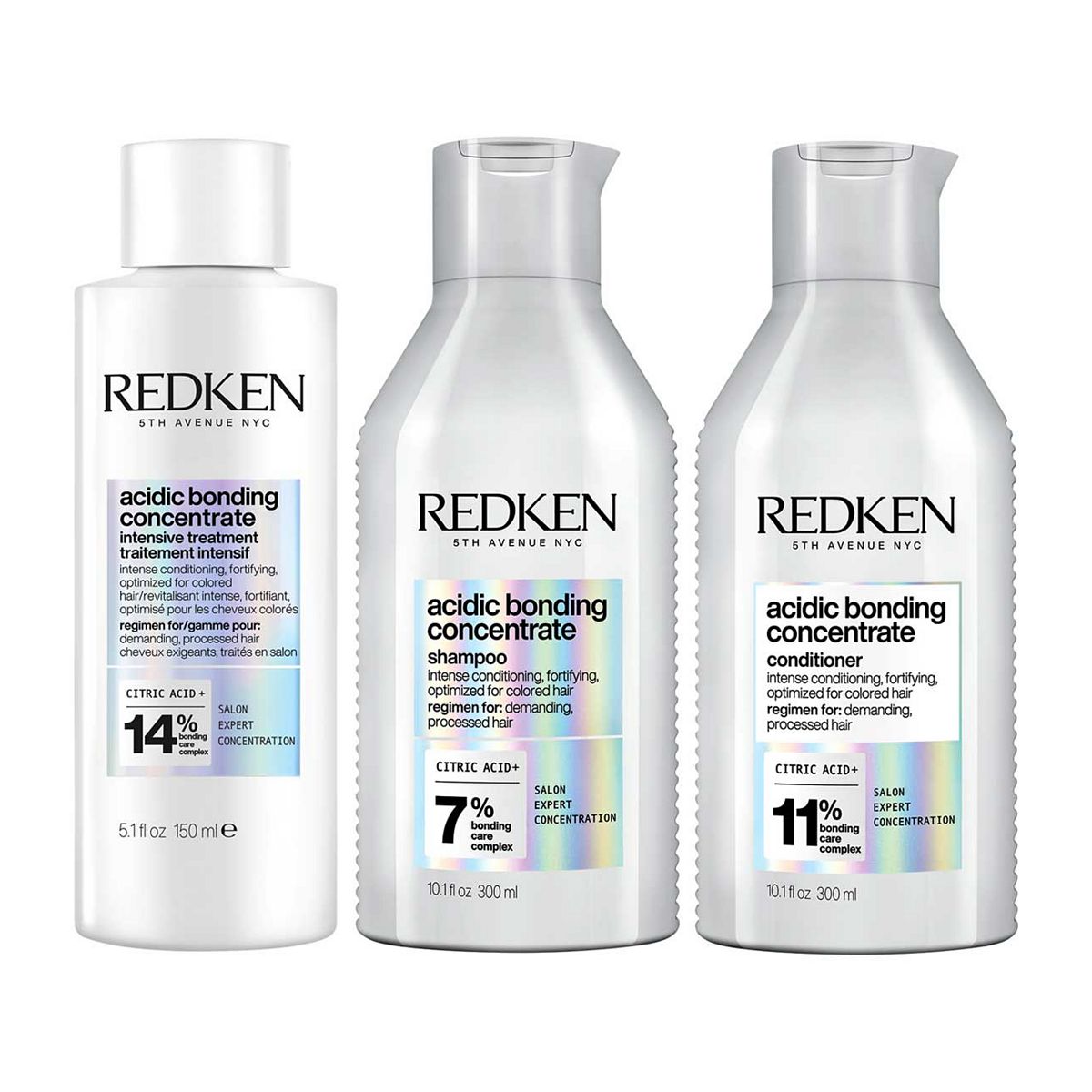 Redken Acidic Bonding Concentrate Intensive Pre-Treatment, Shampoo, Conditioner Bond Repair Bundle