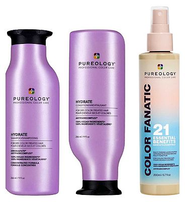 Pureology Hydrate Shampoo, Conditioner and Color Fanatic Leave In Conditioner Moisturising Bundle