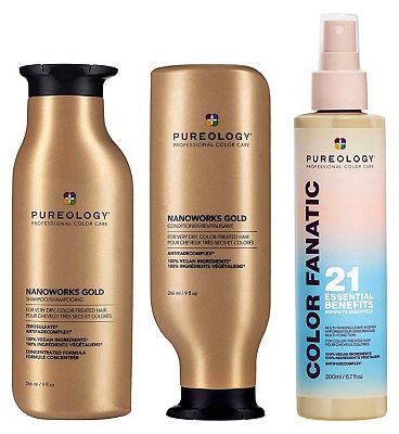 Pureology Nanoworks Gold Shampoo, Conditioner and Color Fanatic Leave In Conditioner Bundle